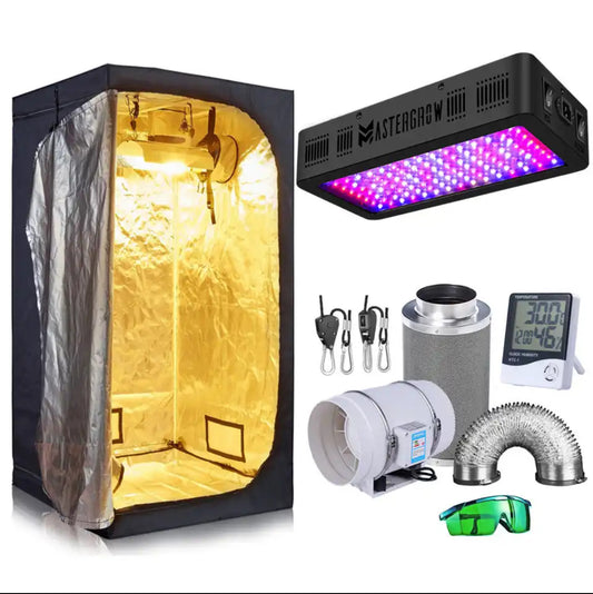 Grow Box Set Kit 600/900/1200/2000W LED Grow Light + 4"/5"/6" Carbon Filter Combo Multiple Size Dark Room For Hydroponic Growing System